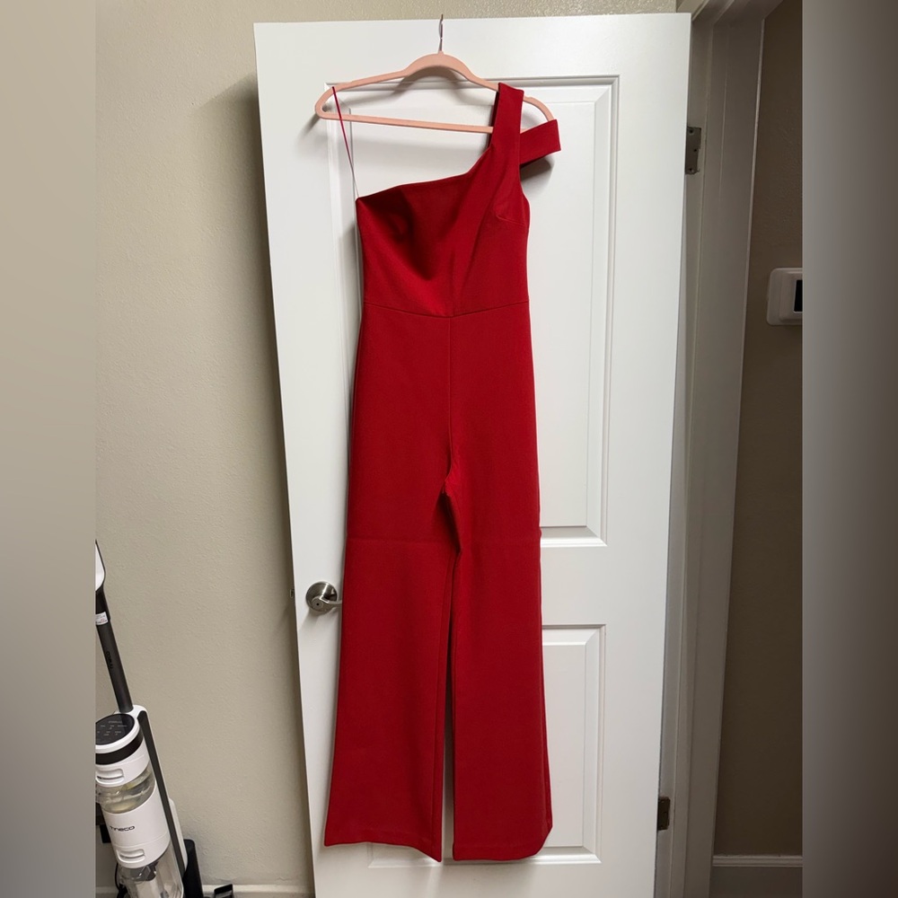 Likely Bold Red One-Shoulder Jumpsuit